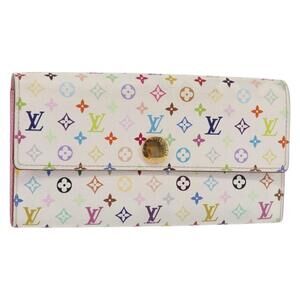 LOUIS VUITTON Multicolor Portefeuille Sarah Wallet White M93532 LV Auth 143004
